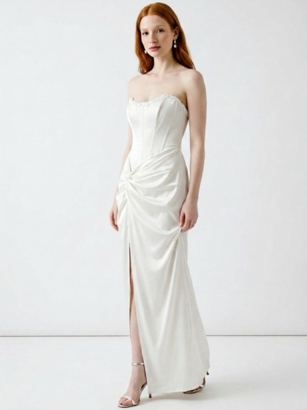 Club L London Strapless Satin Maxi Dress in Ivory